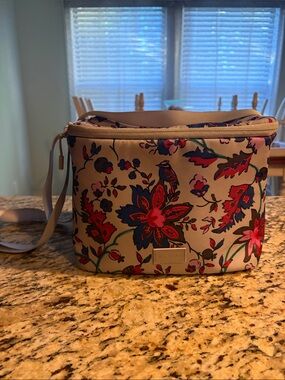 Vera Bradley Floral LunchBox Bag in Gray with Red & Navy Flower Accents